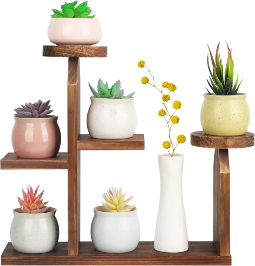 Wood Desktop Plant Stand Indoor Small Windowsill Flower Shelf 4 Tier
