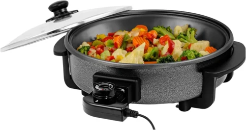 Alternative view of OVENTE Round Electric Skillet, 11.5 Nonstick Frying Pan, Black SK11112B