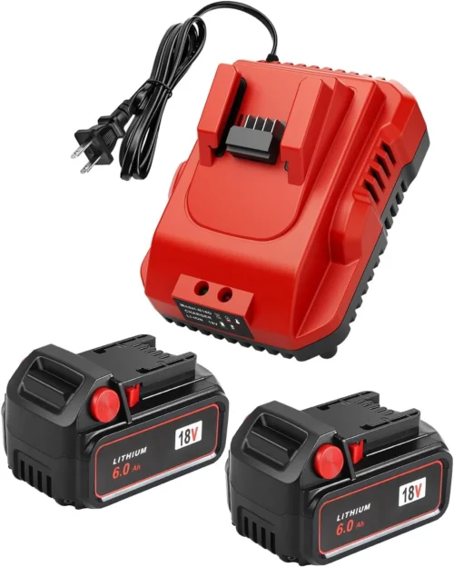 2-Pack 18V 6.0Ah Replacement for Milwaukee M-18 Battery and 1 Charger (red)