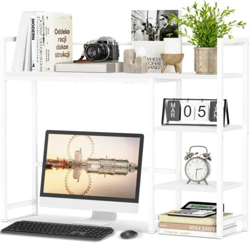 Alternative view of Desk Shelf, 38.6 Desktop Organizer Shelf, Desk Hutch for Computer Monitor, 4 Tier Desk Display Rack, Wood Desktop Bookshelf Storage Rack for Home Office Dorm, Rustic Brown