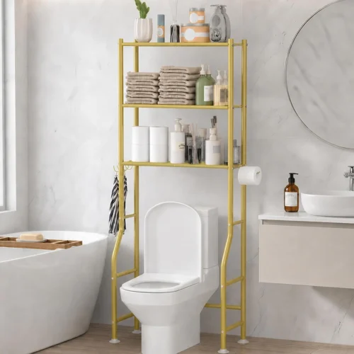 Alternative view of 3-Tier Over Toilet Storage, Anti-Tilt, 64 H, Black