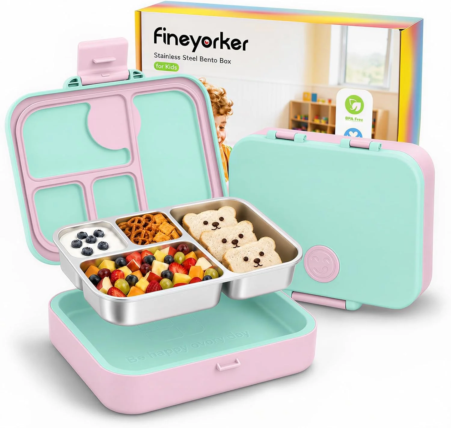 Fineyorker Kids Stainless Steel Bento Lunch Box, 4 Compartments - Image 3