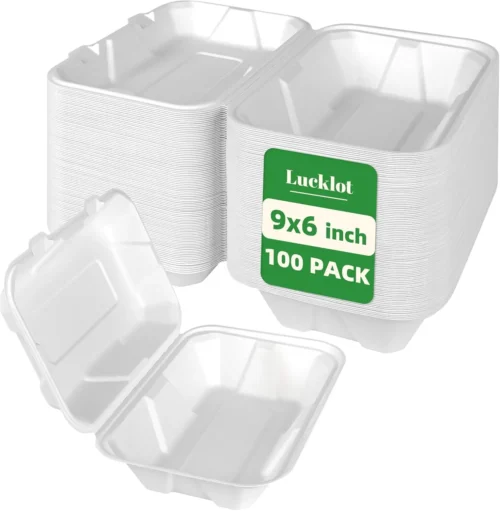 Alternative view of 100 Pack 8??9 Inch 3-Compartment Compostable Bagasse Food Containers