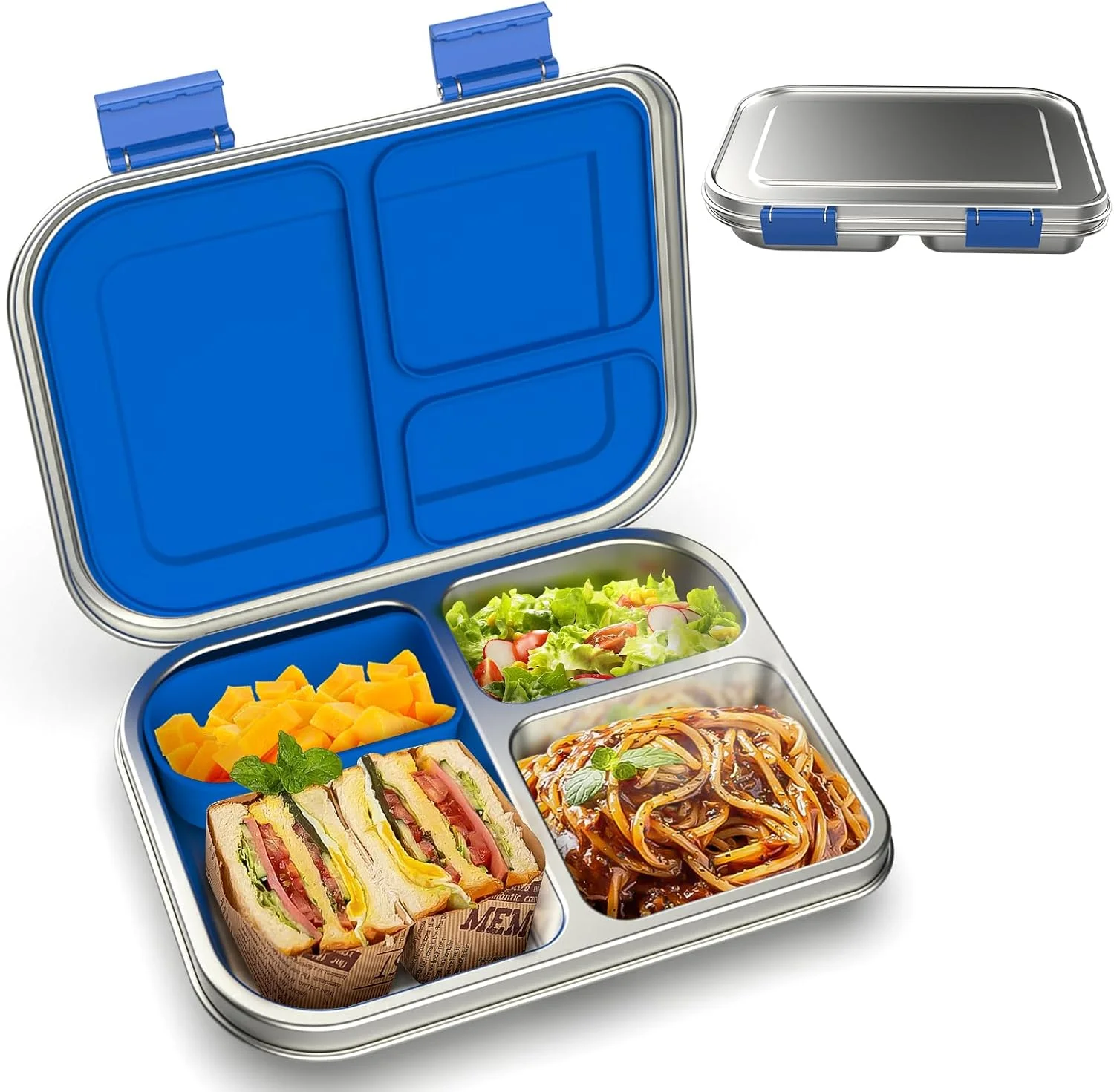 Stainless Steel Kids Leak-Resistant Bento Lunch Box, 3-Compartments with Silicone Container, Dishwasher-Safe, Child-Friendly Design for School - Image 2