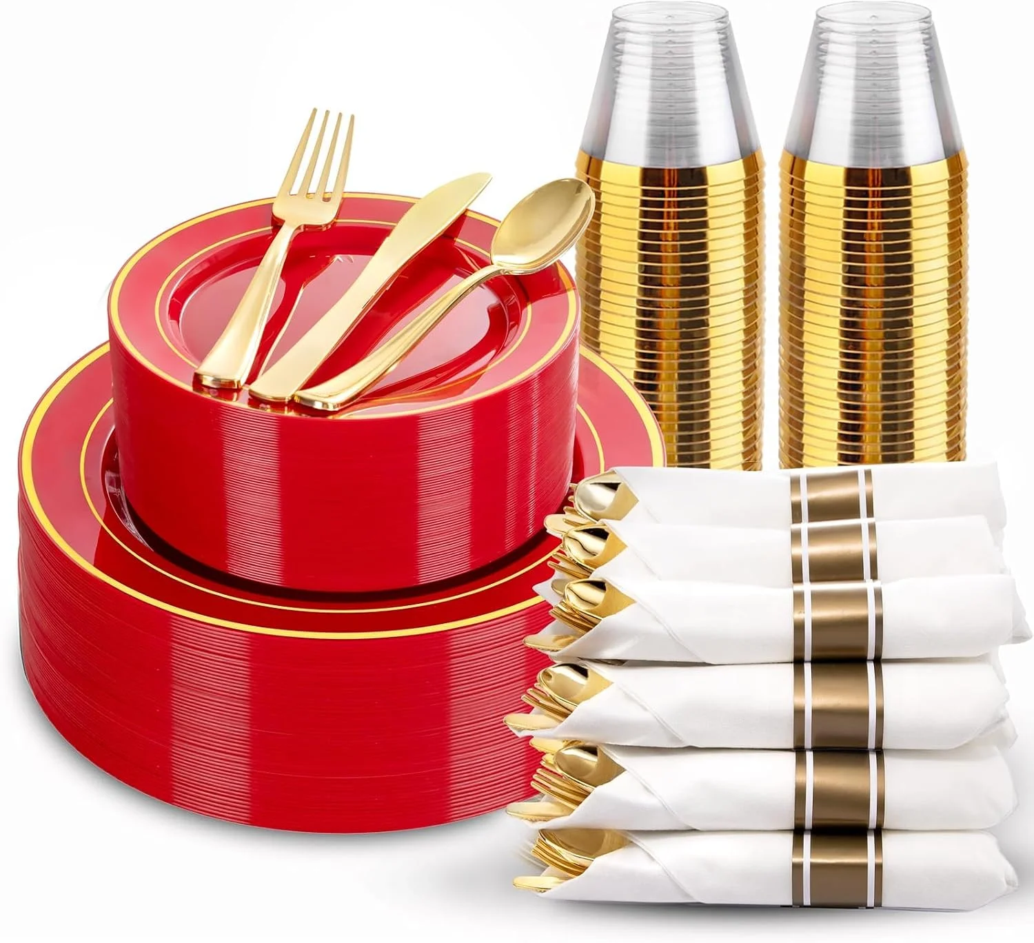 Pieces Black and Gold Plastic Plates with Disposable Silverware, Include 50 Dinner Plates 9??, 50 Dessert Plates 6.3??, 50 Black Cups 9 OZ
