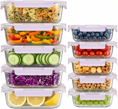Alternative view of Sets 36 oz & 12 oz Glass Food Storage Containers with lids, Purple