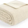 Snuggle Sac Buttery Ivory Throw Blanket for Couch, Reversible Super Soft Knitted Blankets, Warm Cozy Knit Fuzzy Plush Lightweight Throws Dupes for Sofa, Bed, Picnic, Ivory, 50 x 60 inches