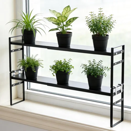 Alternative view of Expandable Window Sill Plant Shelf, Narrow Expandable Window Shelf for Plants Kitchen Sink Organizer Stackable Shelves for Kitchen Counter, Windowsill Plants, Bathroom Vanity (Black)