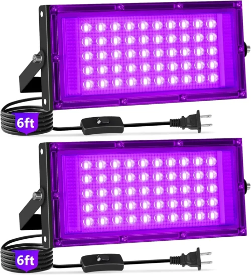 50W LED Black Lights with Switch+Plug, IP66 Waterproof, 2 Pack