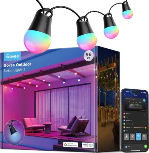 Smart Outdoor String Lights 2, 144ft RGBIC Patio Lights with 45 Bulbs
