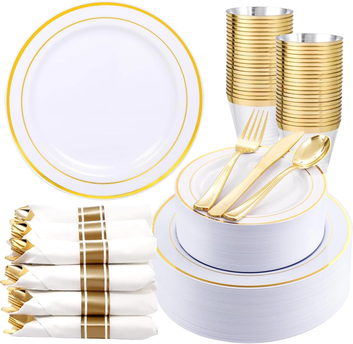 Pieces Black and Gold Plastic Plates with Disposable Silverware, Include 50 Dinner Plates 9??, 50 Dessert Plates 6.3??, 50 Black Cups 9 OZ - Image 4