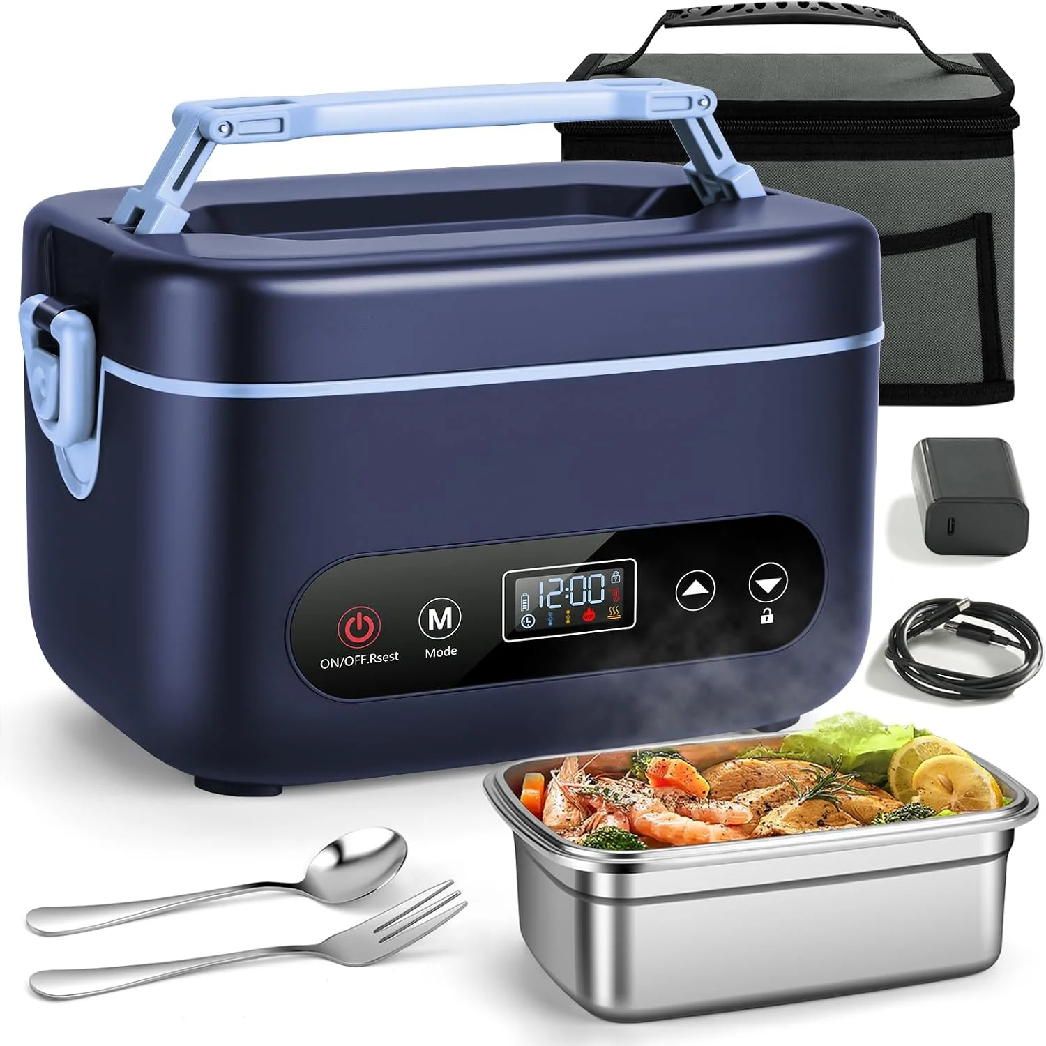 Heated Lunch Box for Adults, 1.2L Self-Heating Food Warmer Dark Gray