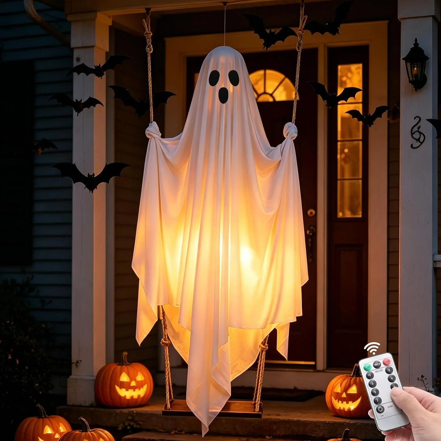Hanging Ghost Decorations, 5FT Swing Ghost with Remote Lights - Image 2