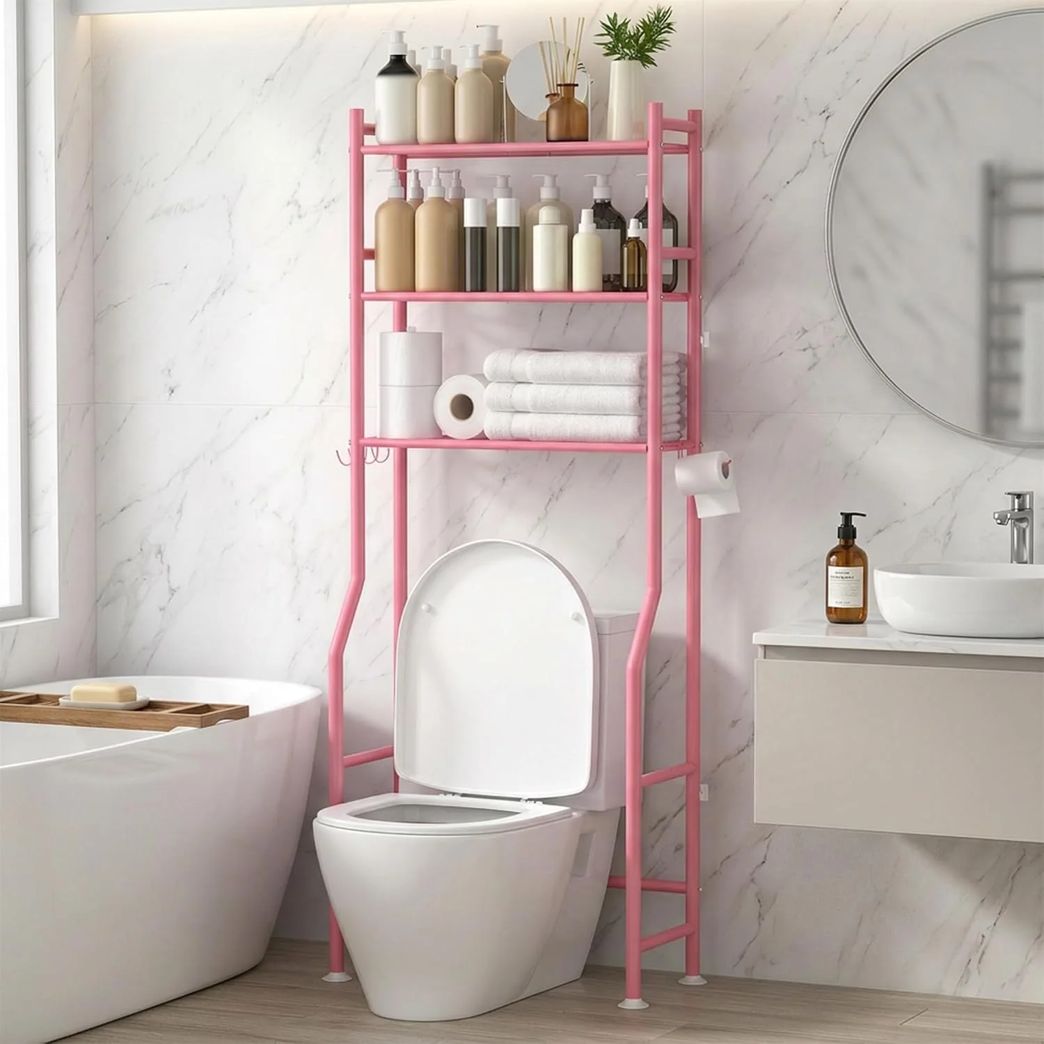 3-Tier Over Toilet Storage, Anti-Tilt, 64 H, Black - Image 5