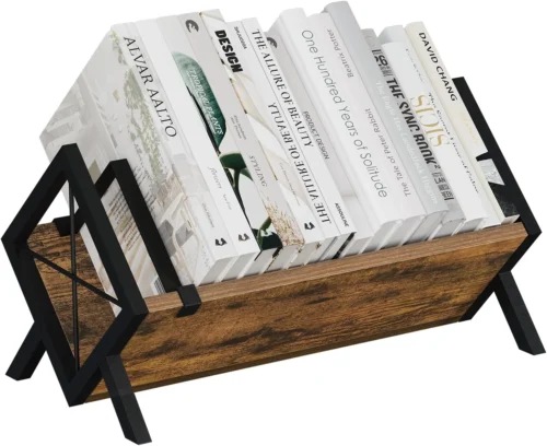 Wood Desktop Bookshelf, Retro Tabletop Bookshelf, Desk Shelf for Top of Desk in Living Room, Home, Office, Tilting Bookcase for CDs, Magazine, Books, Home Decor