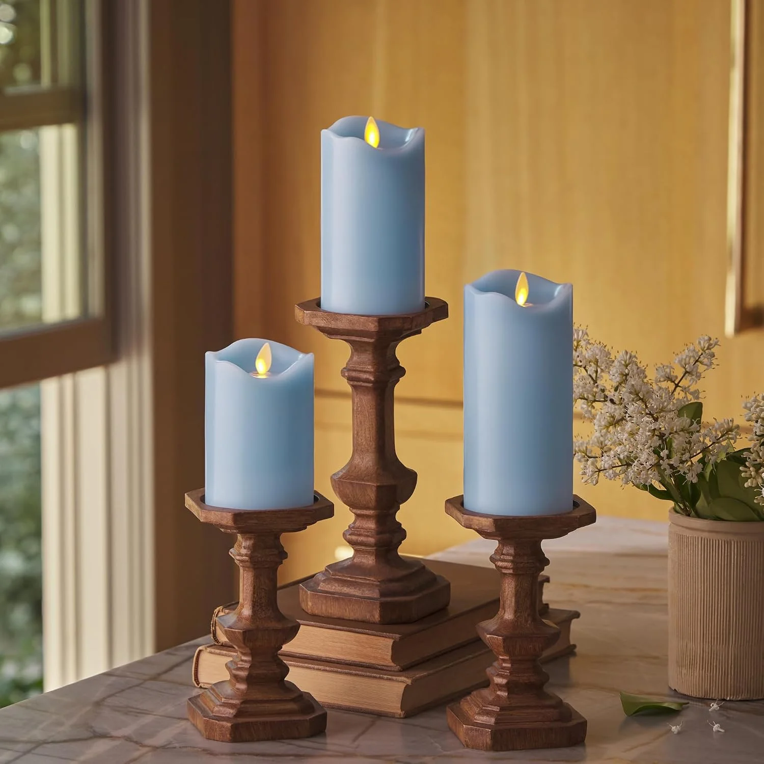 Candle Co. Flameless Moving Flame Pillars, Unscented Wax Melted Edge, AA Batteries - Image 2