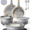 CAROTE 20pcs Titanium Cookware Set, Pots and Pans Set Detachable Handle