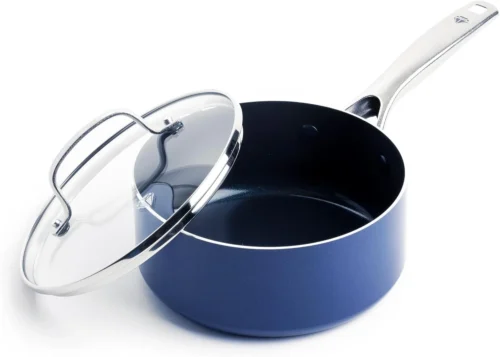 Alternative view of Blue Diamond 2QT Diamond Infused Ceramic Nonstick Sauce Pan with Lid, Blue