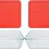 7210 3-Cup Glass Dishes & 7210-PC Red Lids (4-Pack) - Made in USA