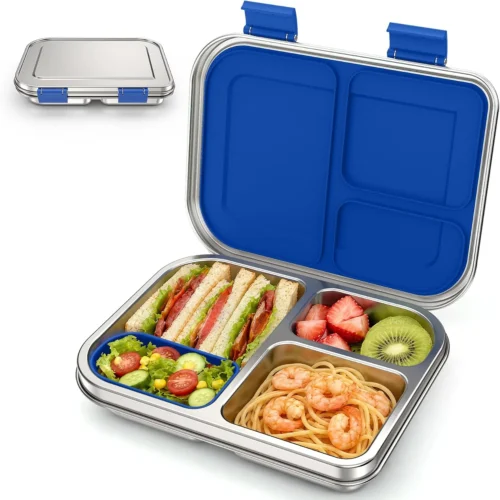 Alternative view of Stainless Steel Bento Box Kids, 3 Compartments Leak Proof Metal Bento Lunch Box, 304 Stainless Steel Bento Lunch Containers for School and Office
