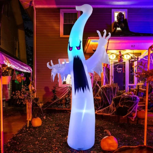 6 FT/12 FT Halloween Inflatables Ghost Outdoor Decorations Blow Up Yard Scary Red Eye Dimming Ghost with Built-in Colorful LEDs for Garden Lawn Indoor