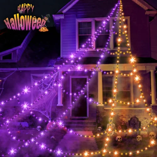 Alternative view of 550 LEDs Halloween Decorations Outdoor Spider Web Lights with Spider