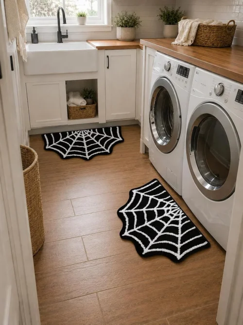 Alternative view of Spider Web Bath Mat, 31??20 Halloween Bath Mat Non-Slip Rugs Spiderweb Rug Machine Washable Goth Area Rugs Gothic Rug for Front Door, Bedroom