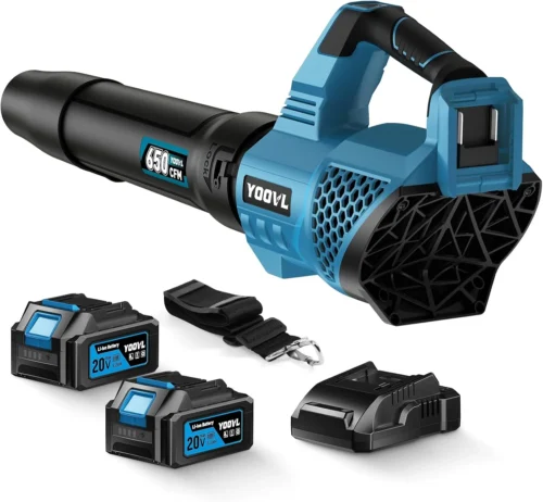 Blower Cordless, 650CFM Electric Leaf Blowers with 2 x 5.2Ah Batteries and Charger, 3 Speed Modes, 1 x Adjustable Shoulder Strap