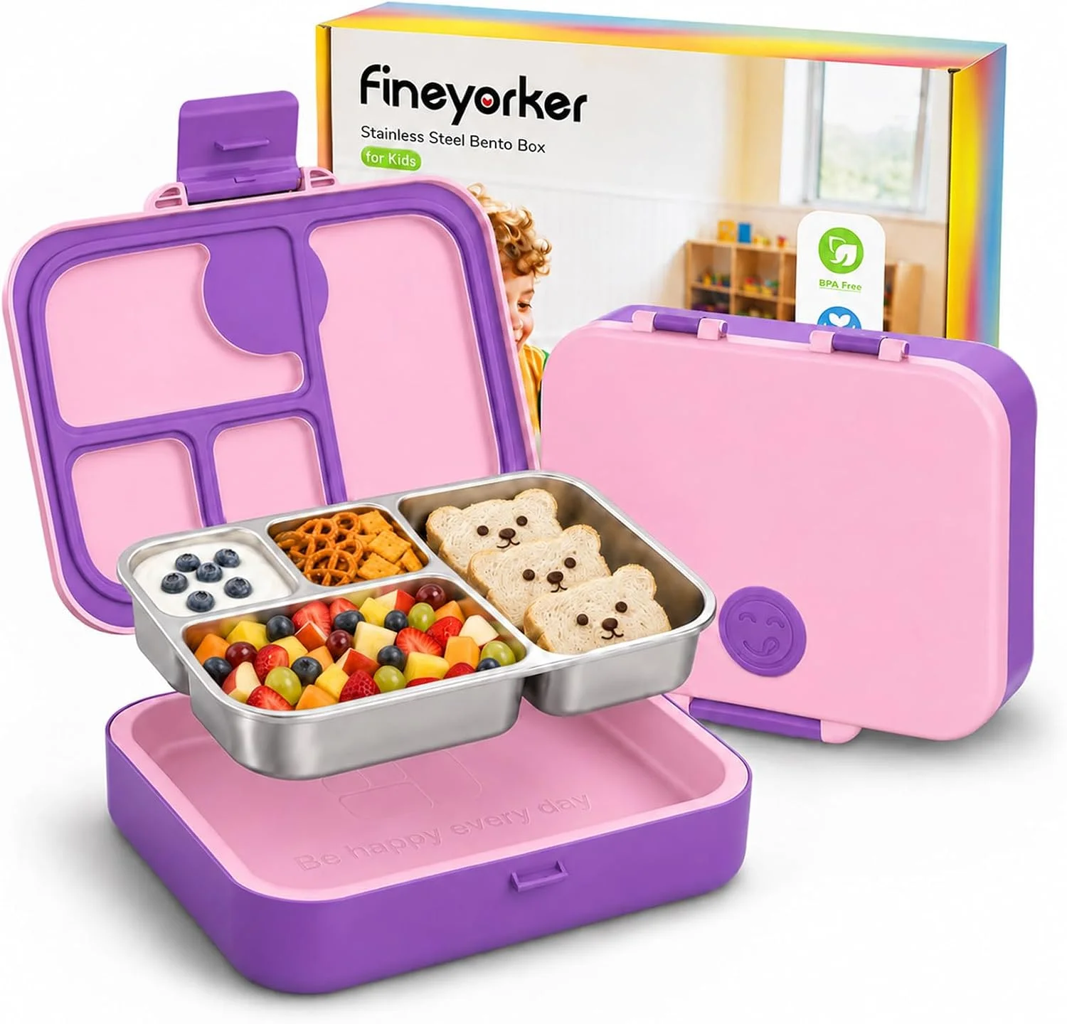 Fineyorker Kids Stainless Steel Bento Lunch Box, 4 Compartments - Image 4