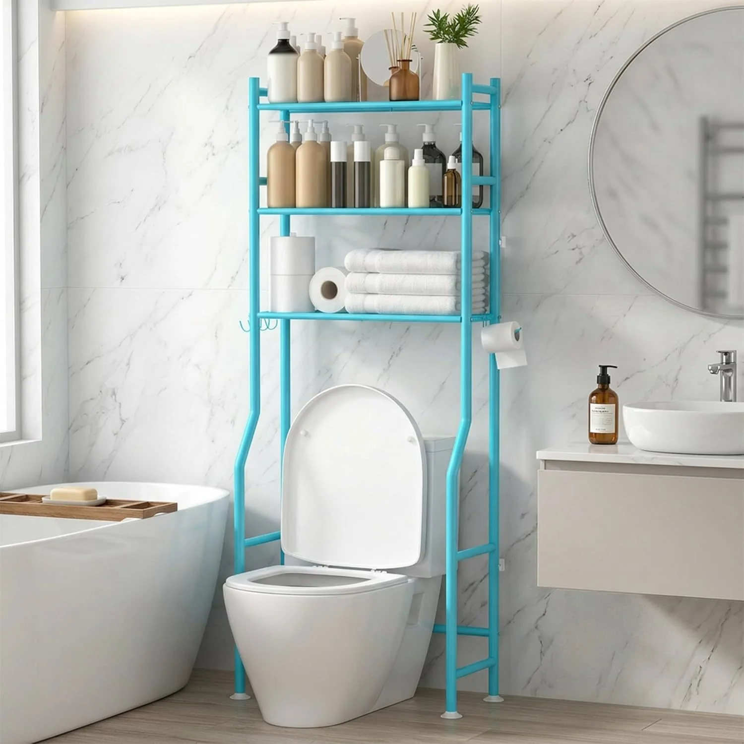 3-Tier Over Toilet Storage, Anti-Tilt, 64 H, Black - Image 8