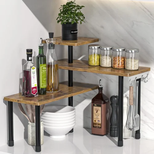 Alternative view of Kitchen Countertop Organizer 3-Tier Corner Shelf, Rustic Brown