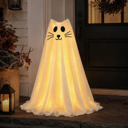 Decorations, 2.3 FT Light-Up Ghost Dog with Trick or Treat Sign