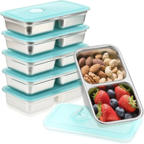 Alternative view of Stainless Steel Snack Containers, 6-Pack Reusable Grab and Go Containers with Lids, Dual Compartment Bento Box for Travel, Camping & Lunch Prep