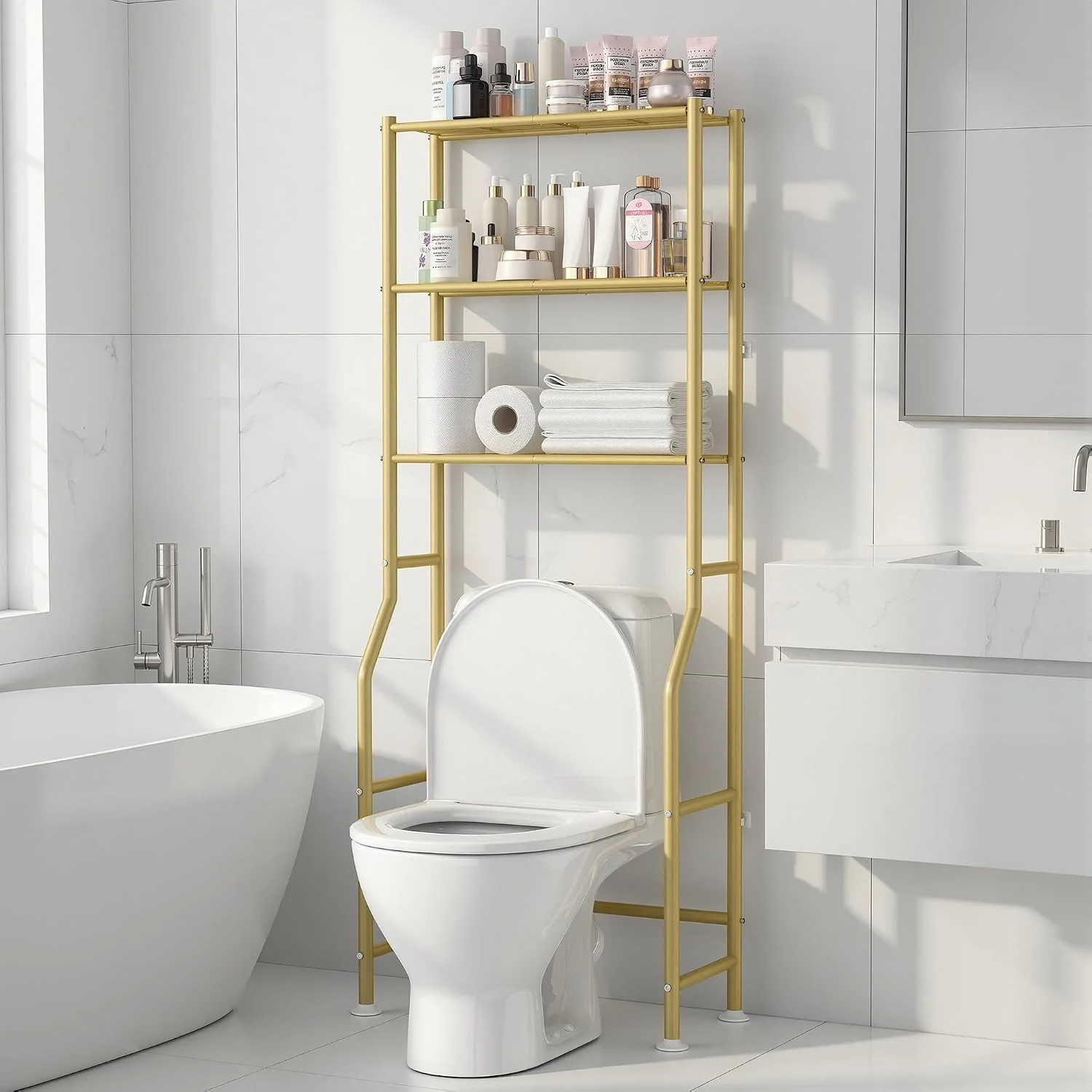 3-Tier Over Toilet Storage Rack, Anti-Wobble, Black