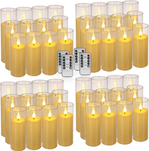 Set of 24 Waterproof Outdoor Flameless Candles, LED Candles with 4 Remote and Timer, (H 4 5 6 x D 2.2), for Halloween Wedding Festiv