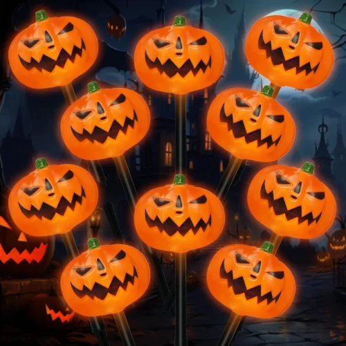 Alternative view of Halloween Pumpkin Stake Lights, Set of 10 Decorative Solar Pumpkin Lights, Waterproof Halloween Decorations for Outdoor Garden and Yard