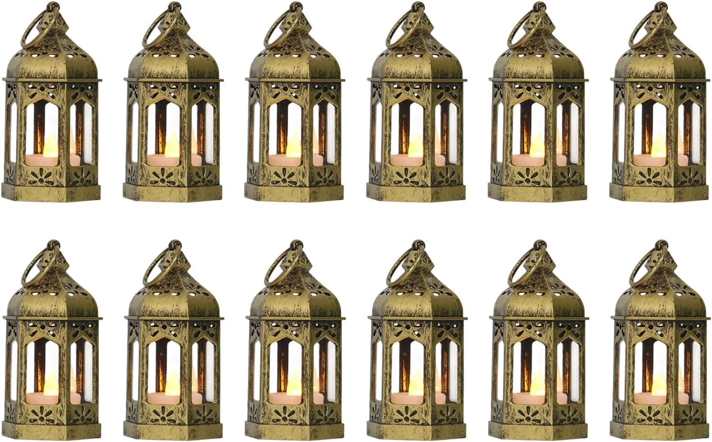 Nook 8Pcs Mini Lantern with LED Tealight, Vintage Brown Lanterns Decorative, Hanging Candle Lanterns for Halloween Christmas Wedding Table Centerpiece - Image 3