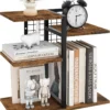 Desktop Shelf Organizer, 4-Tier Wooden Desk Bookshelf, Small Tabletop Book Shelf, Adjustable Display Rack for Home, Office, Dorm, Rustic Brown