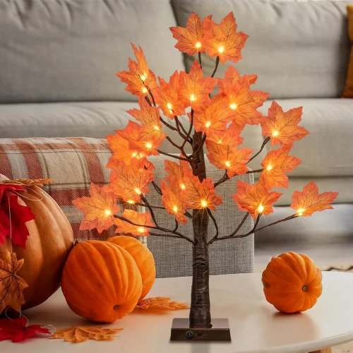 6FT 120LED Artificial Lighted Maple Tree Warm White Fall Decorations Indoor Ourdoor, Orange