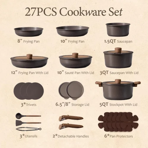 Alternative view of CAROTE 27pcs Pots and Pans Set Non Stick, Detachable Handle Cookware