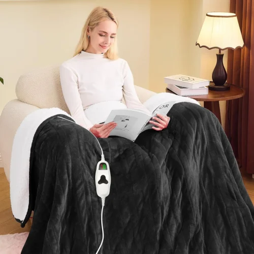 Alternative view of Nook greenoak Heated Blanket Electric Throw 50X60, Heating Blanket with 10 Heat Levels 1/2/4/6/8 Hours Auto-Off, Fleece Soft Sherpa Blanket, Gifts for Grandma Mom Seniors, Misty Grey