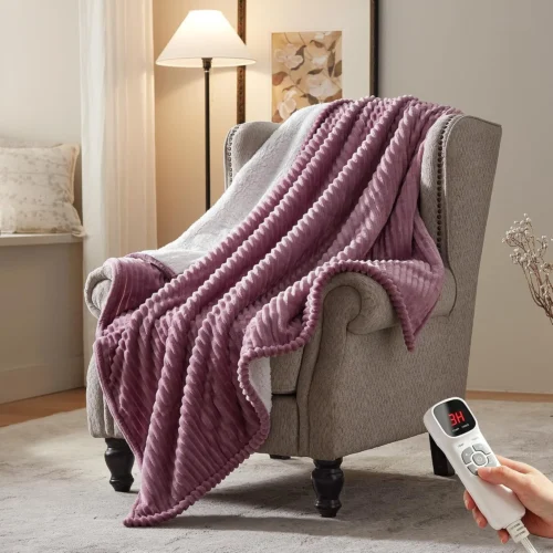 Alternative view of BEARKISS Electric Heated Blanket, 50x60 Heating Throw Flannel London Grey