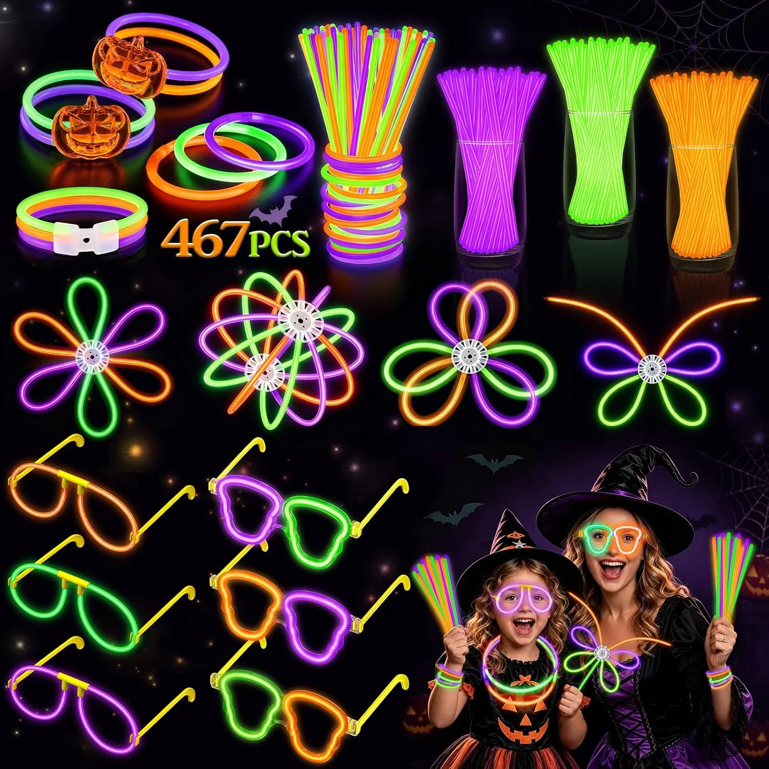 467Pcs Glow Sticks Party Favors for Kid Adult Halloween Toys Bulk Pack - Image 2