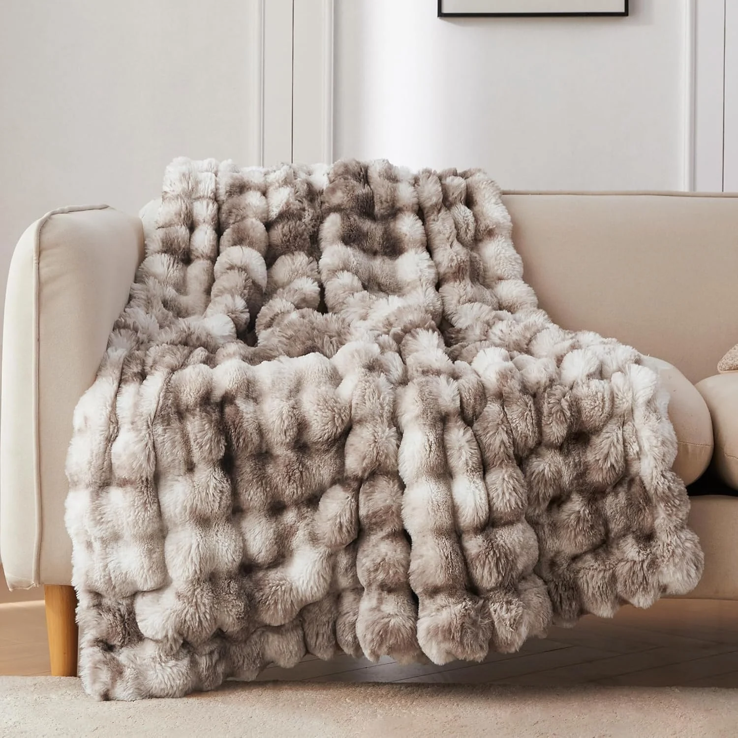 COOVA Soft Bubble Faux Fur Throw Blanket, 50x60, Tie-dye Brown - Image 3