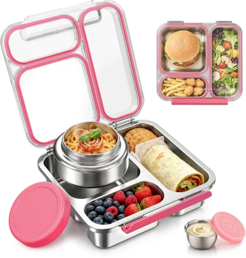 Alternative view of Stainless Steel Bento Box Kids Adult with 7oz Insulated Food Jar, Transparent Lid Metal Lunch Box With Soup Thermal Jar