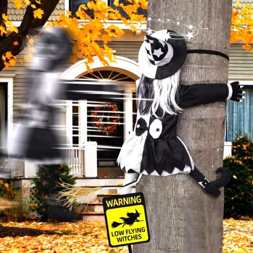 Decorations Outdoor Crashing Witch: 44'' Flying Crashed Witches Hanging into Tree - Halloween Decor for Yard Garden Porch