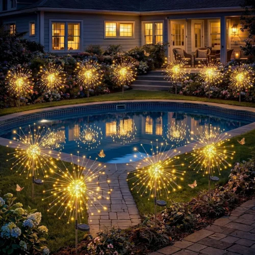 Solar Garden Lights Outdoor 4 Pack, 120LED Solar Starburst Twinkle Firework Lights with 8 Modes, Waterproof Decorative Fairy Light for Yard, Garden