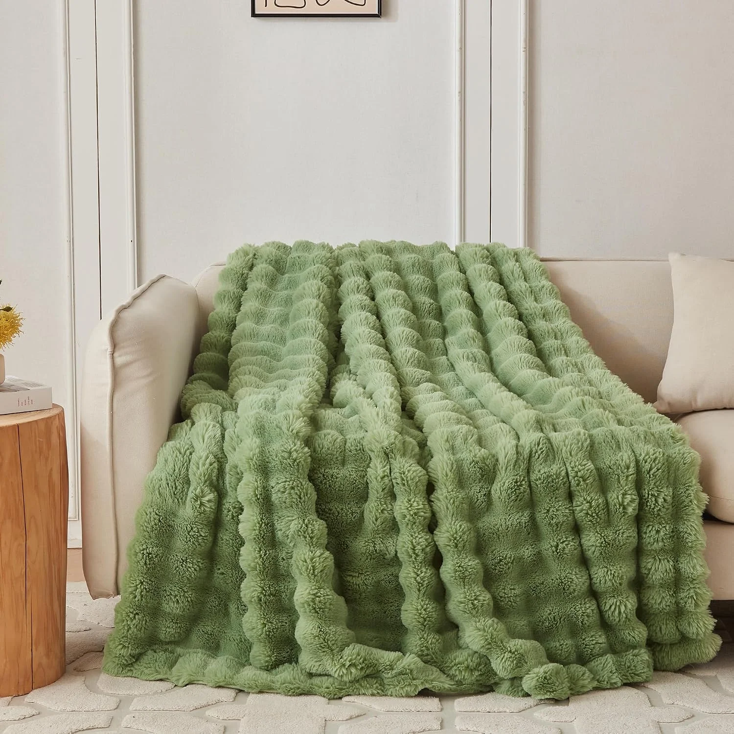 COOVA Soft Bubble Faux Fur Throw Blanket, 50x60, Tie-dye Brown - Image 4