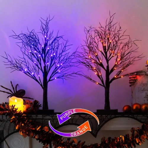 Alternative view of Pack Halloween Tree, Vanthylit Black Tree with Orange Purple Bi-Color Led Lights 6 Functions, USB & Battery Operated Lighted Willow Branch for Indoor