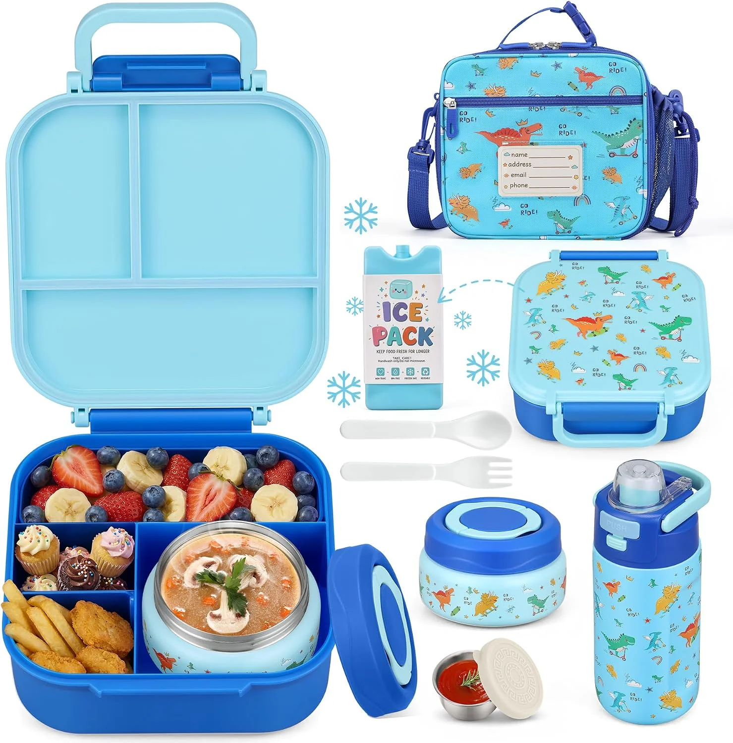 Lunch Box for Kids with 7oz Soup Thermo, Insulated Stainless Steel Kids Water Bottle with Straw and Insulated Lunch Bag
